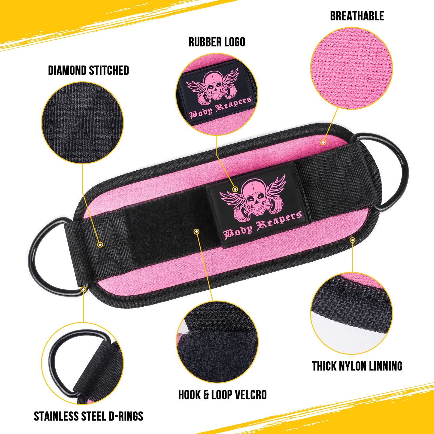 Body Reapers Workout Ankle Straps for Cable Machine Women, Ankle Cuff Cable Attachment, Ankle Clips for Cable Machine, Glute Kick Back Ankle Straps, Glute Workout, Lower Body Exercises - Single