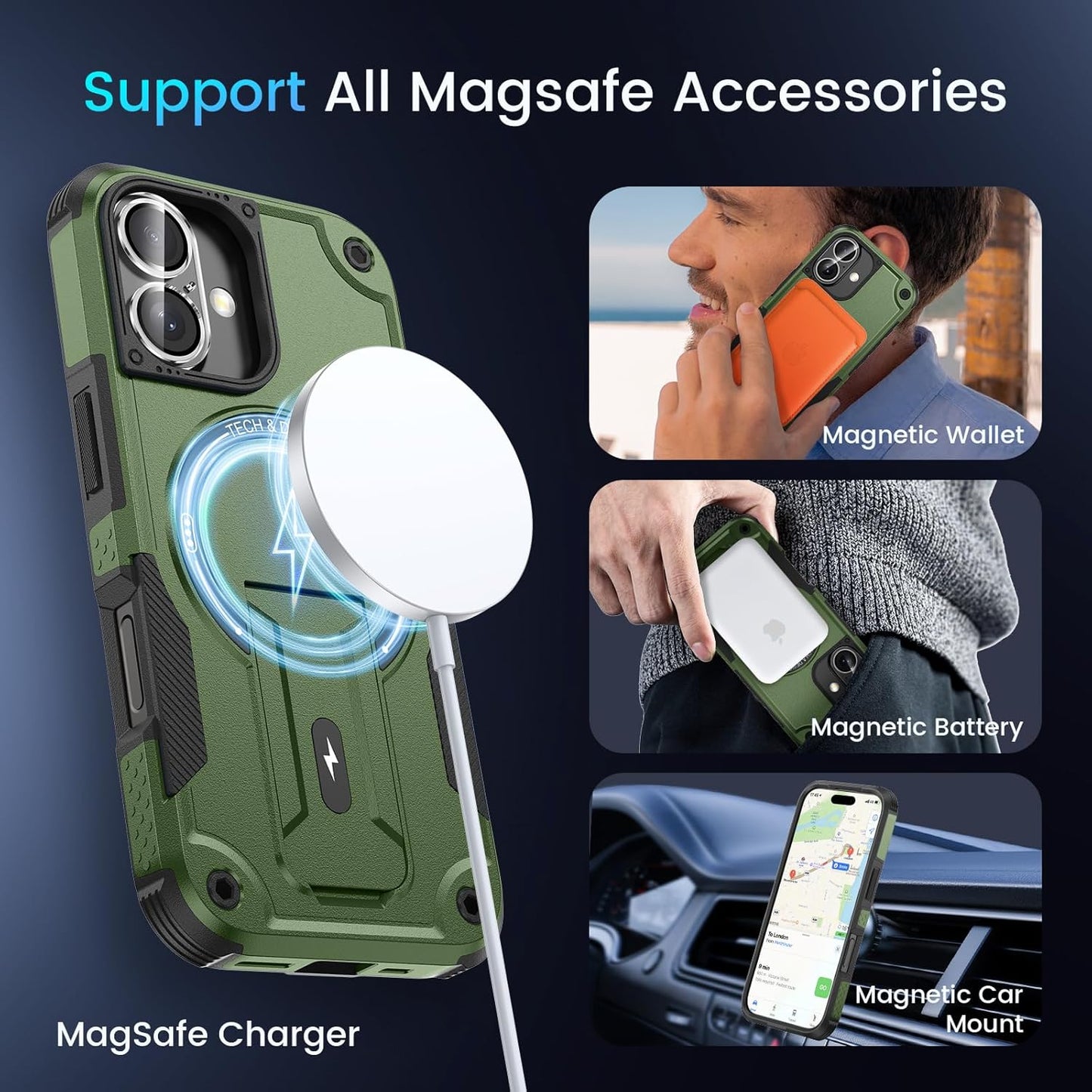 Caka 3 1 17 17 in for iPhone Case [Compatible with MagSafe] [Invisible Kickstand] [HD Screen Protector] [Camera Lens