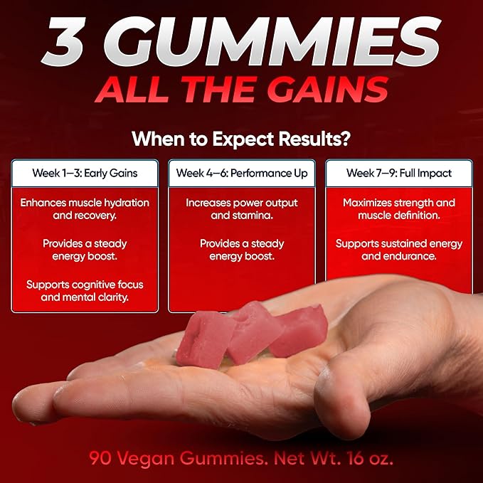 Creatine Monohydrate Gummies for Women & Men - 5g Creapure Creatine per Serving - Vegan, Cosmic Cherry Flavor - Boost Muscle Strength, Endurance, Recovery & Mental Focus (90 Gummies)