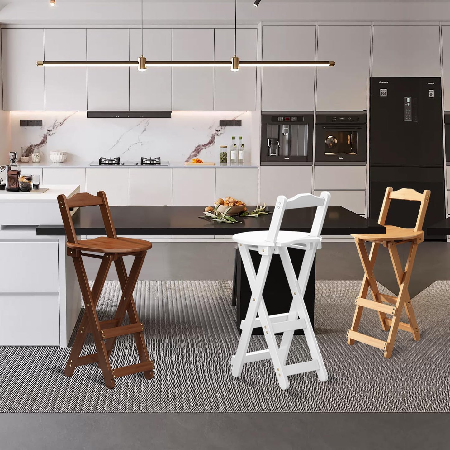 Yuxitia Folding Bar Stool Kitchen24 inch Folding Kitchen Counter Chair Portable Wooden Bar Stool Outdoor Shop Kitchen Restaurant Coffee Stool 1 (White)