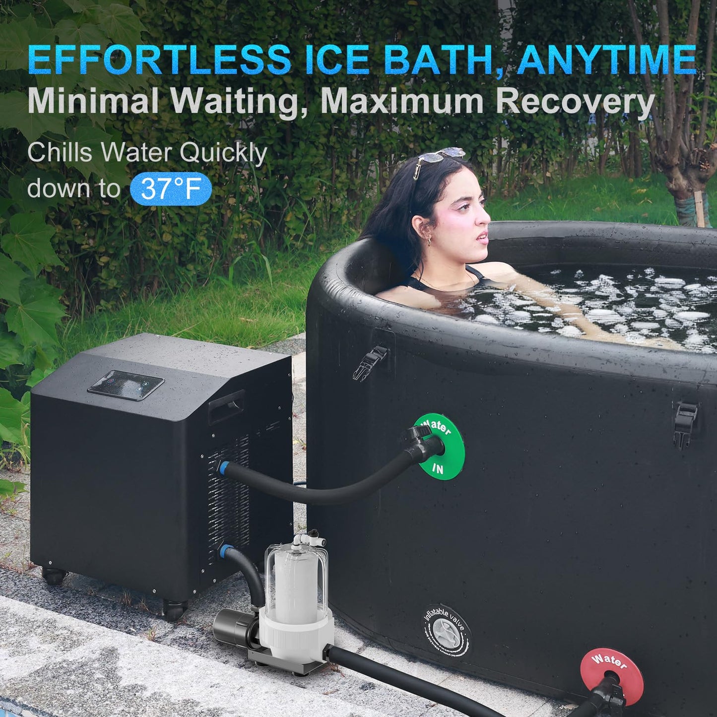 1HP Ice Bath Chiller for Cold Plunge Tubs, Cold Plunge Chiller with External Pump & Filter, Submersible Pump, 2500W Water Chiller for Cold Plunge Recovery and Various Cold Plunge Tubs