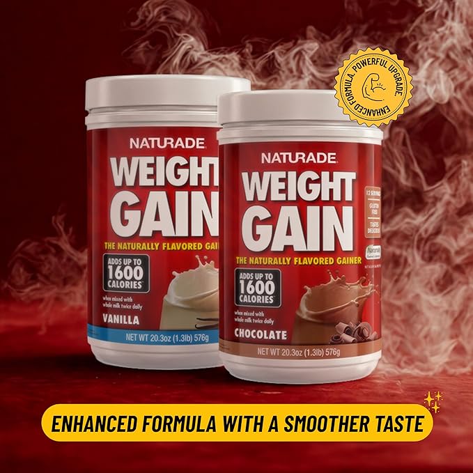 Naturade All Natural Weight Gain Drink Mix - Gluten Free, Delicious Taste, 1600 Calories per Servings - Mass Gainer w/Carbohydrates & Protein - Chocolate, 40.6 Ounce (24 Servings)