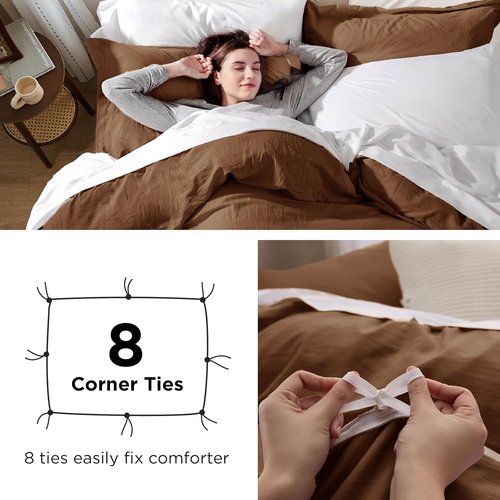 Bedsure Brown Duvet Cover Set - King Size 3-Piece Extra Soft Cotton-Like Bedding | 104x90 Inches with Zipper Closure