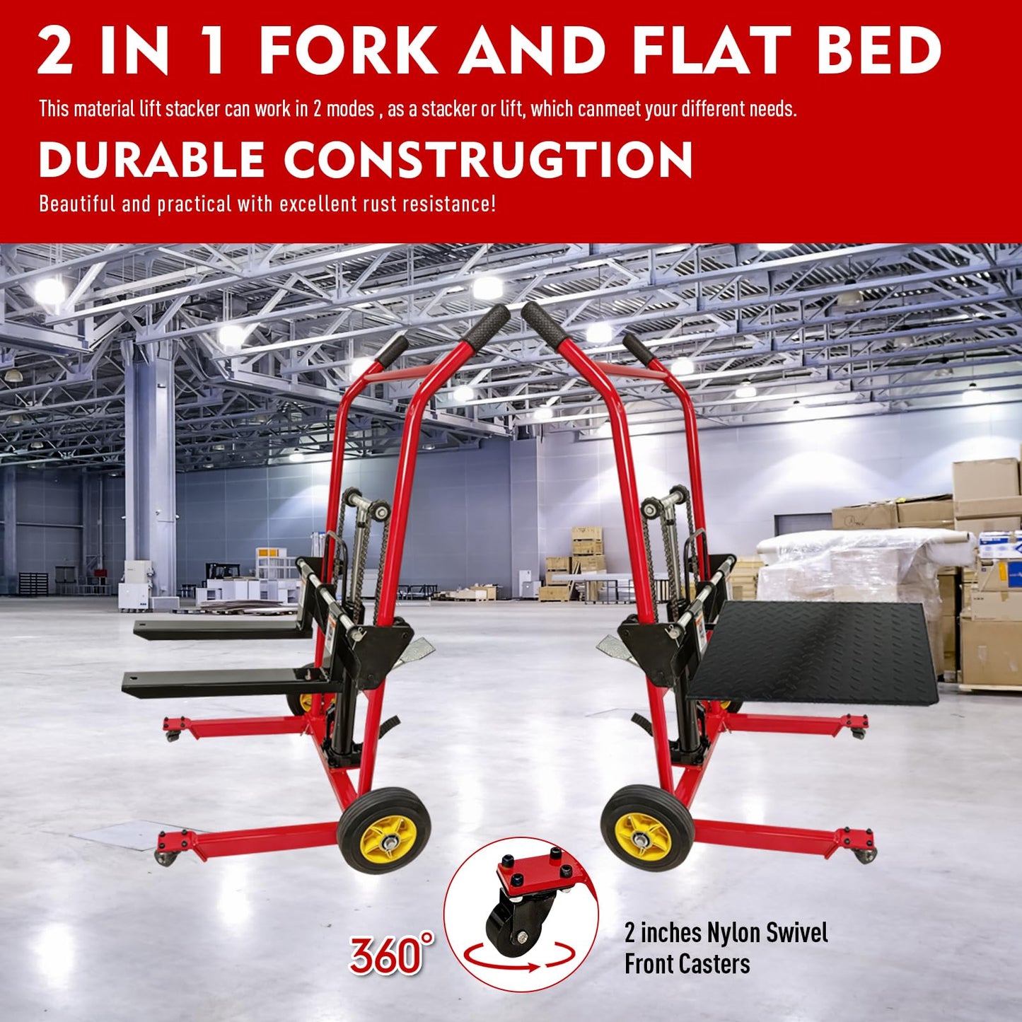 Hydraulic Material Lift Winch Stacker,440 Lbs Pallet Truck Dolly with Swivel Casters,Lift Table, Compact & Portable Hydraulic Winch for Construction,Warehousing,and DIY Projects