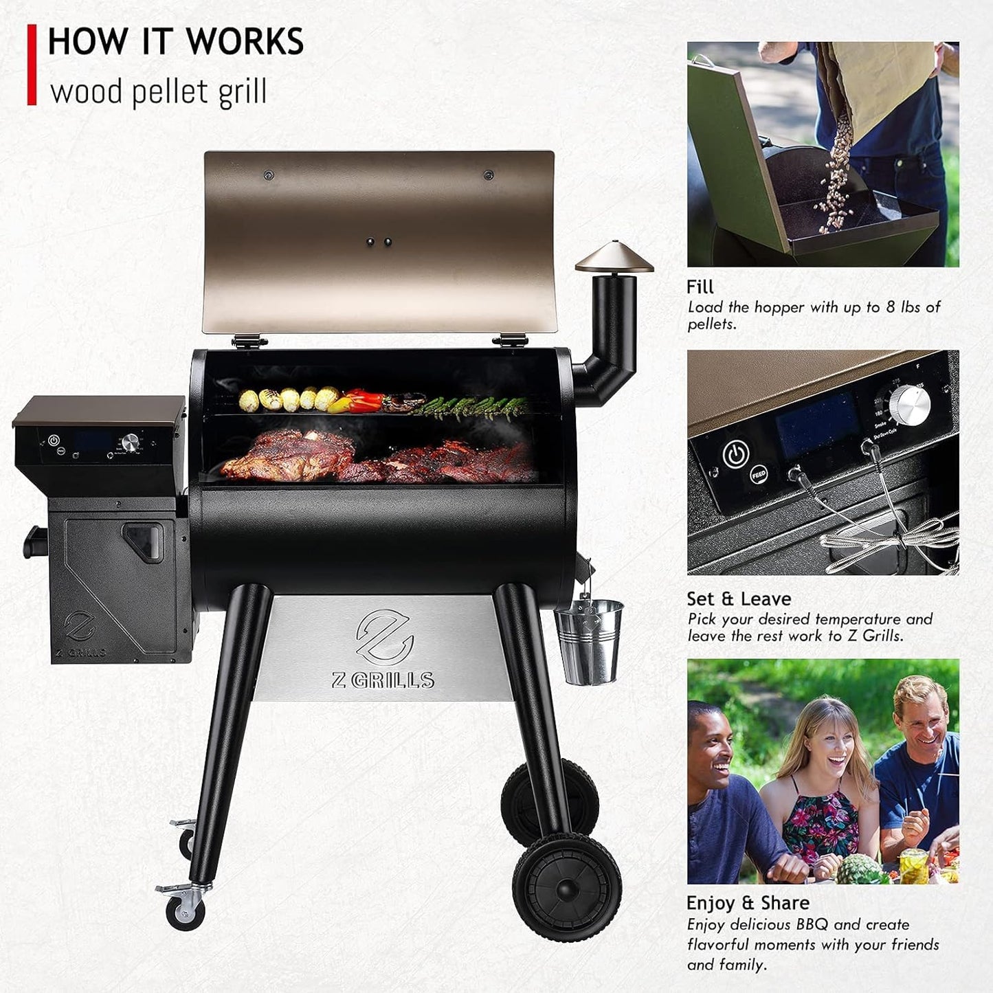 Z GRILLS 2026 Upgrade 8-in-1 Electric Wood Pellet Grill & Smoker with PID V3.0 Controller, LCD, 697 Sq In,Meat Probes, Easy Hopper Clean-out & Grill Cover