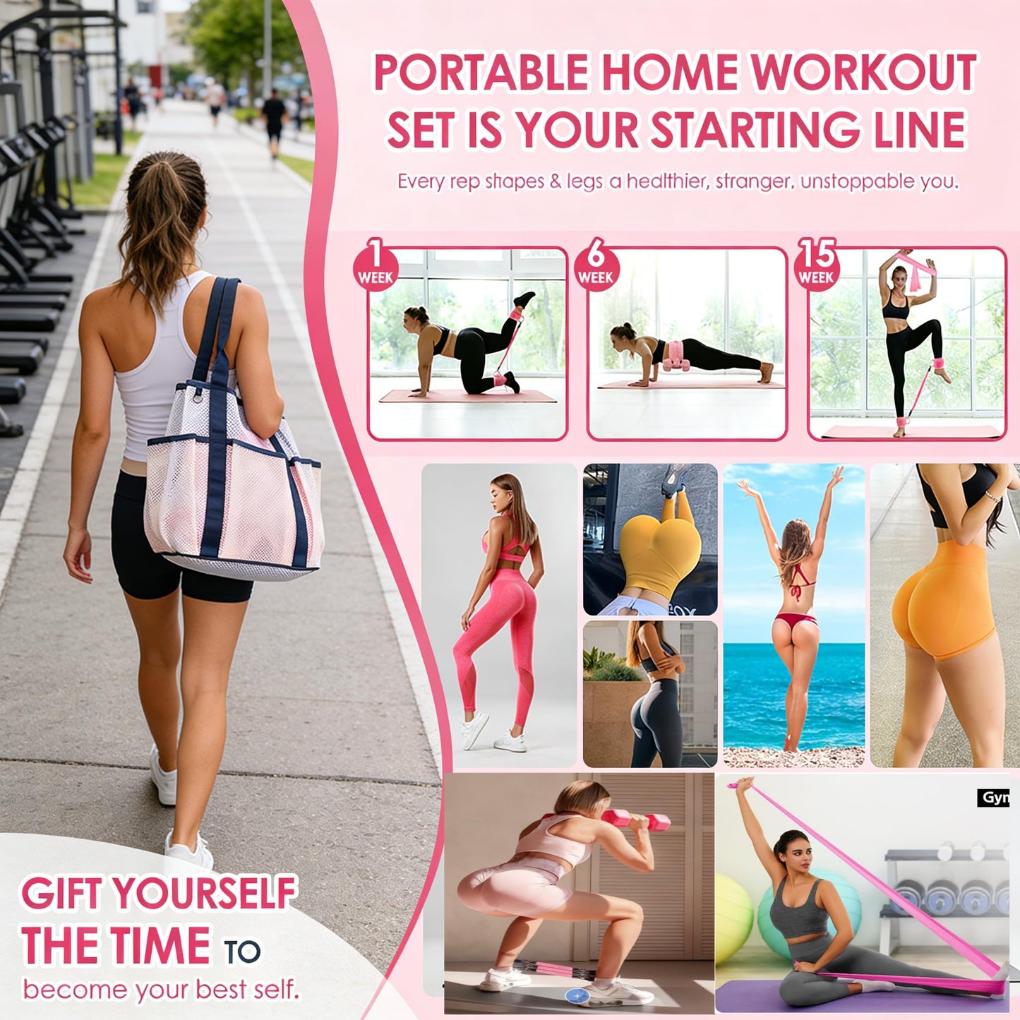 Ypdroy Women Glute Workout Equipment Set, Ankle Resistance Bands with Cuffs Long Yoga Resistance Bands Socks & Bag, Glute Sculpting at Home Set for Gym Equipment Pilates Kit