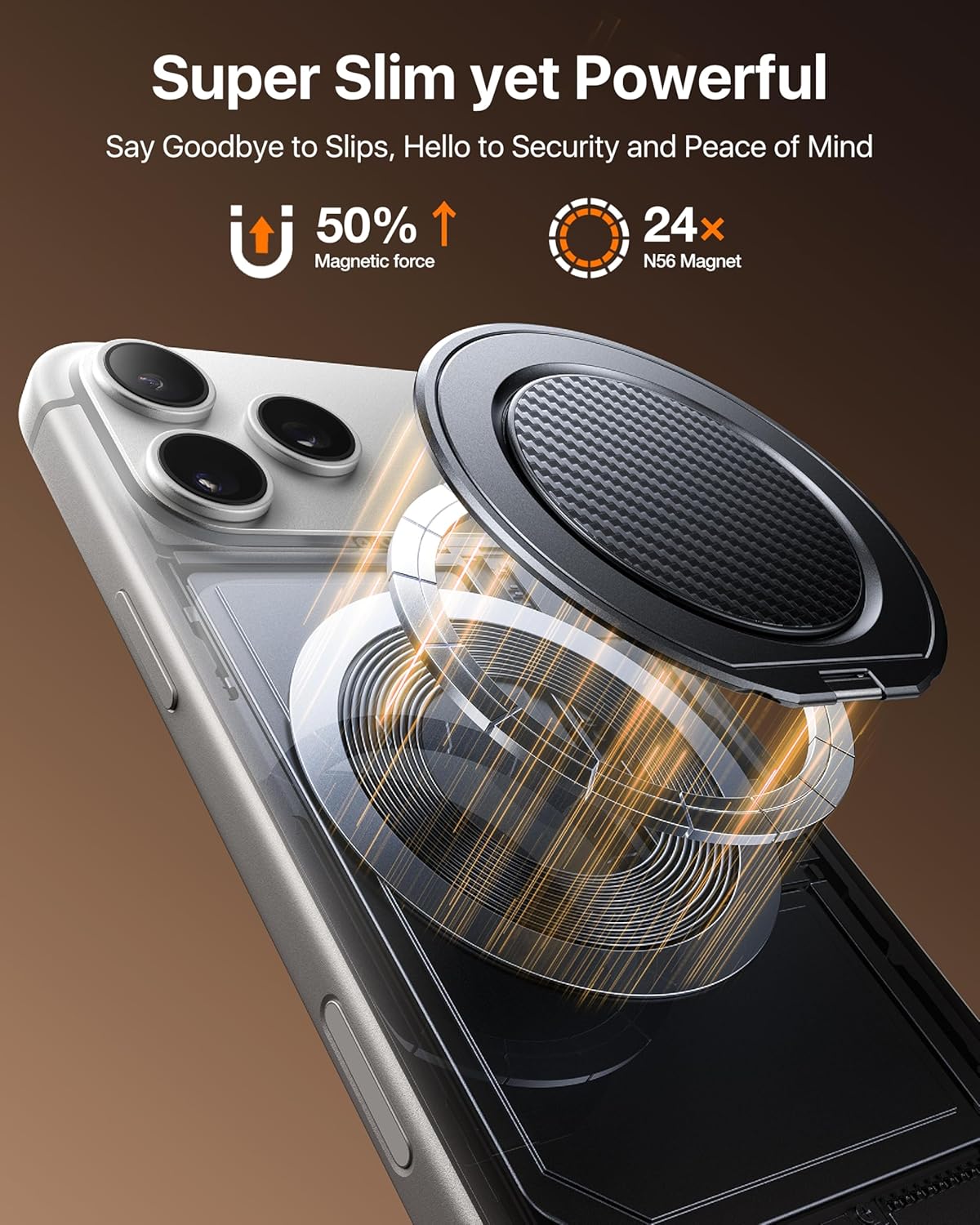 andobil [2026 [360 17 16 15 14 13 12, Ultra-Thin] Magnetic Phone Grip for MagSafe Rotate] Magnetic Cell Phone Ring
