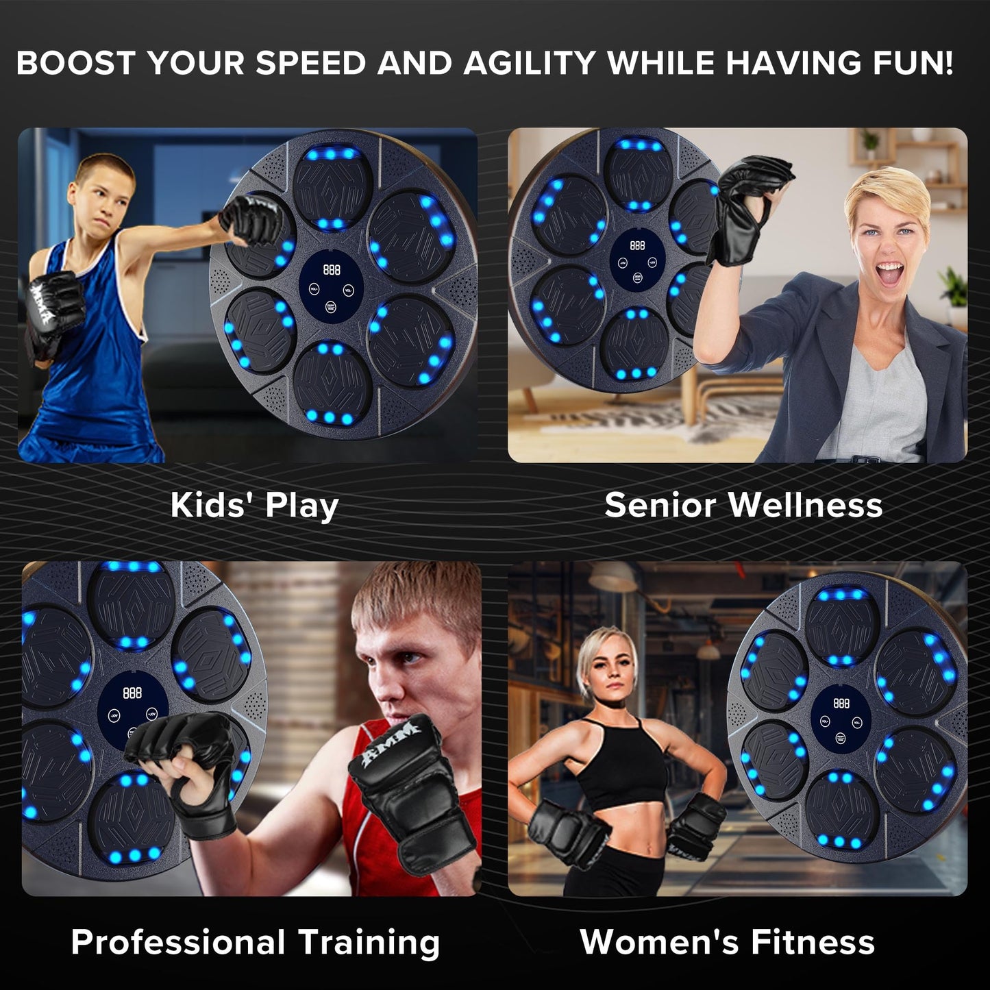 RGYAN Music Boxing Machine Kit Wall Mounted Smart Boxing Machine & Counter Complete Boxing Kit More Than a Standard Punching Machine for Adults & Home Boxing Training (PP+TPE, Dark Gray)