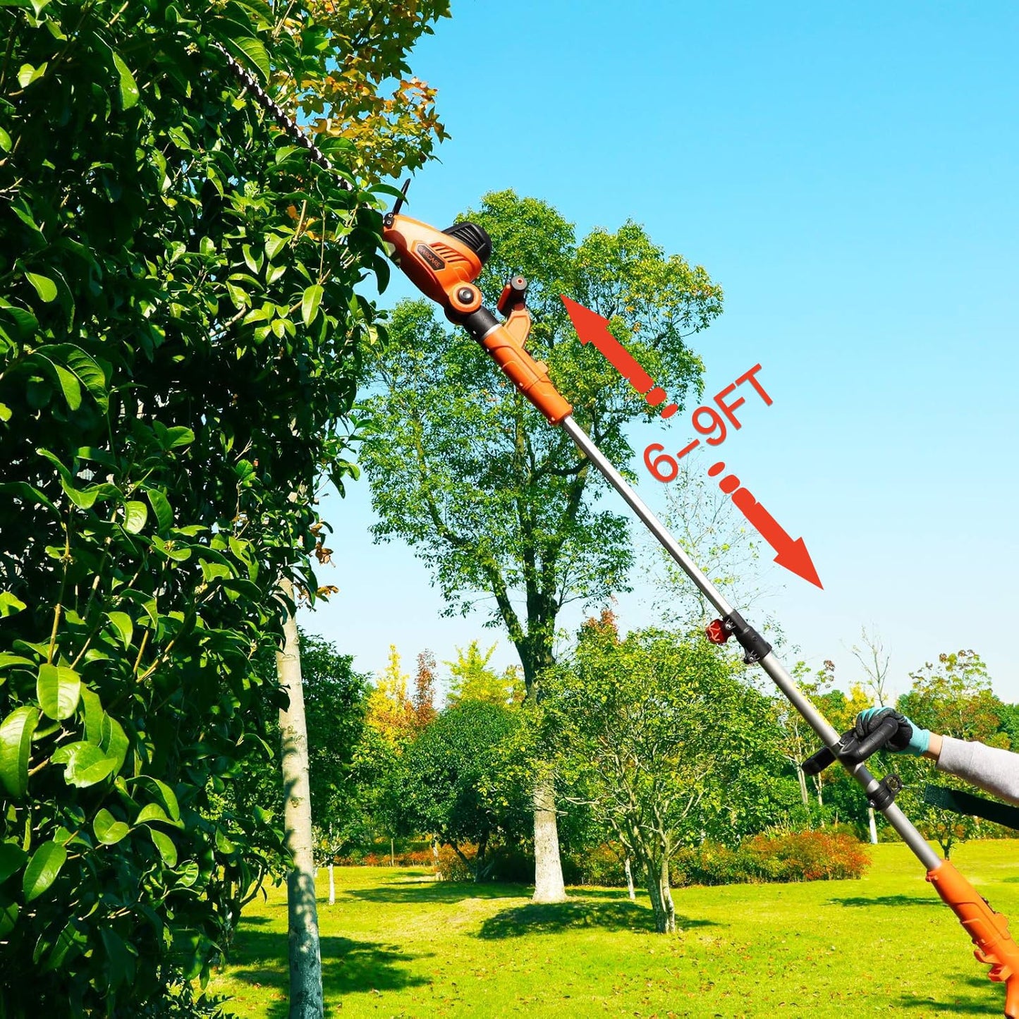 GARCARE 2 in 1 Electric Pole Hedge Trimmer, Power Hedge Trimmer with 20 inch Dual-Action Laser Cut & Adjustable Cutting Head, 4.8Amp, 600W, Corded