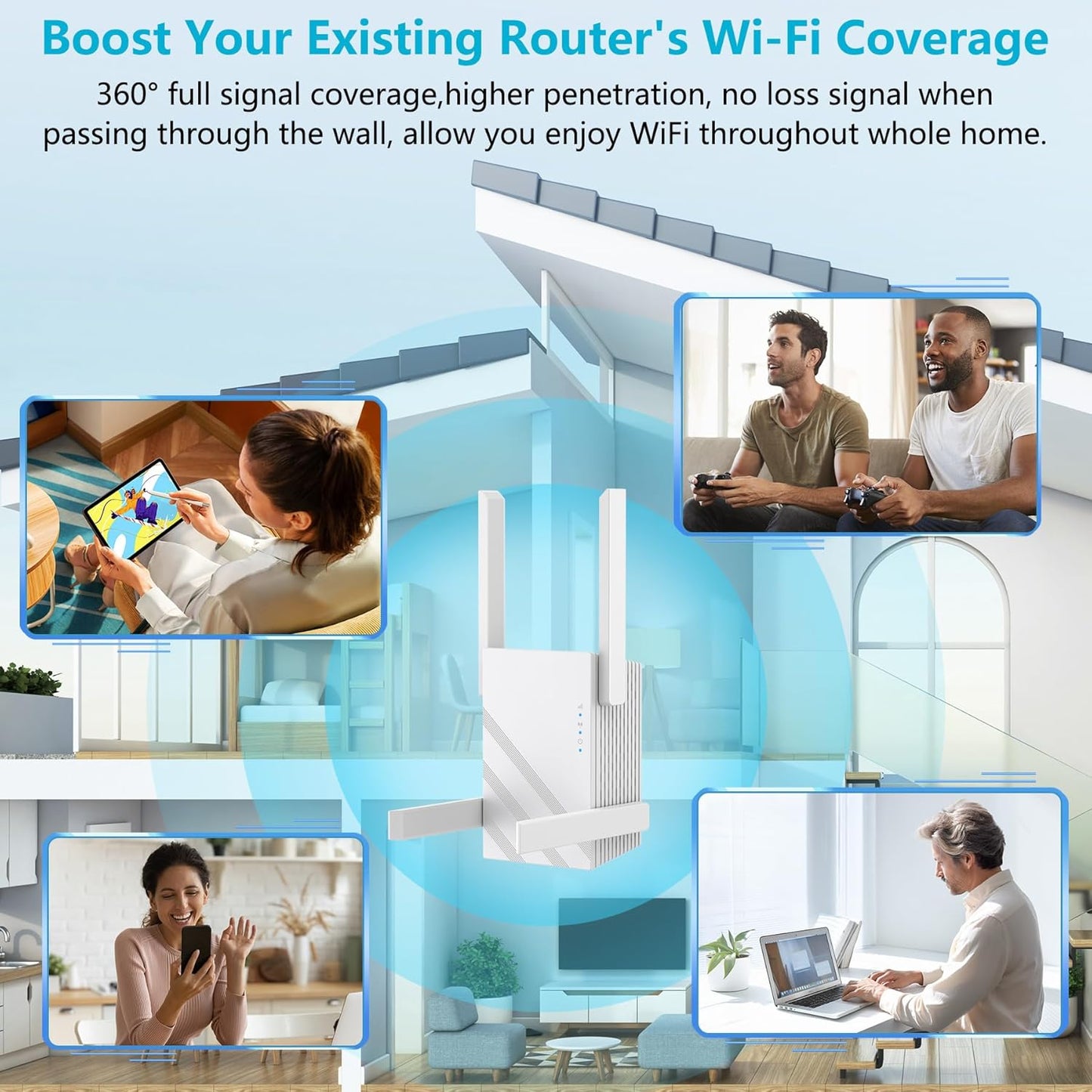 Suirrsaze 2025 1.2Gbps 12880 5GHz/2.4GHz, 100+ WiFi Extender Signal Booster, Up to sq. ft, Dual Band WiFi Extenders