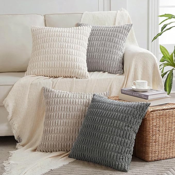 Fancy Homi 4 Packs Decorative Throw Pillow Covers for Living Room Couch Bed, Modern Farmhouse Boho Home Décor Accent Cushion Case, 16" x 16", Grey Series