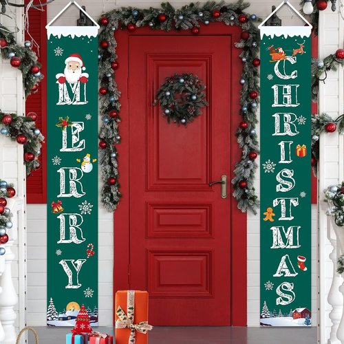 GOER Christmas Banner - 72 Inch by 13 Inch Festive Decoration for Front Door | Green Design