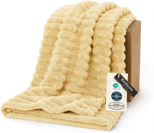 Bedsure GentleSoft Fleece Throw Blanket - Super Soft Custard Yellow Cozy Blanket, 50x60 Inches
