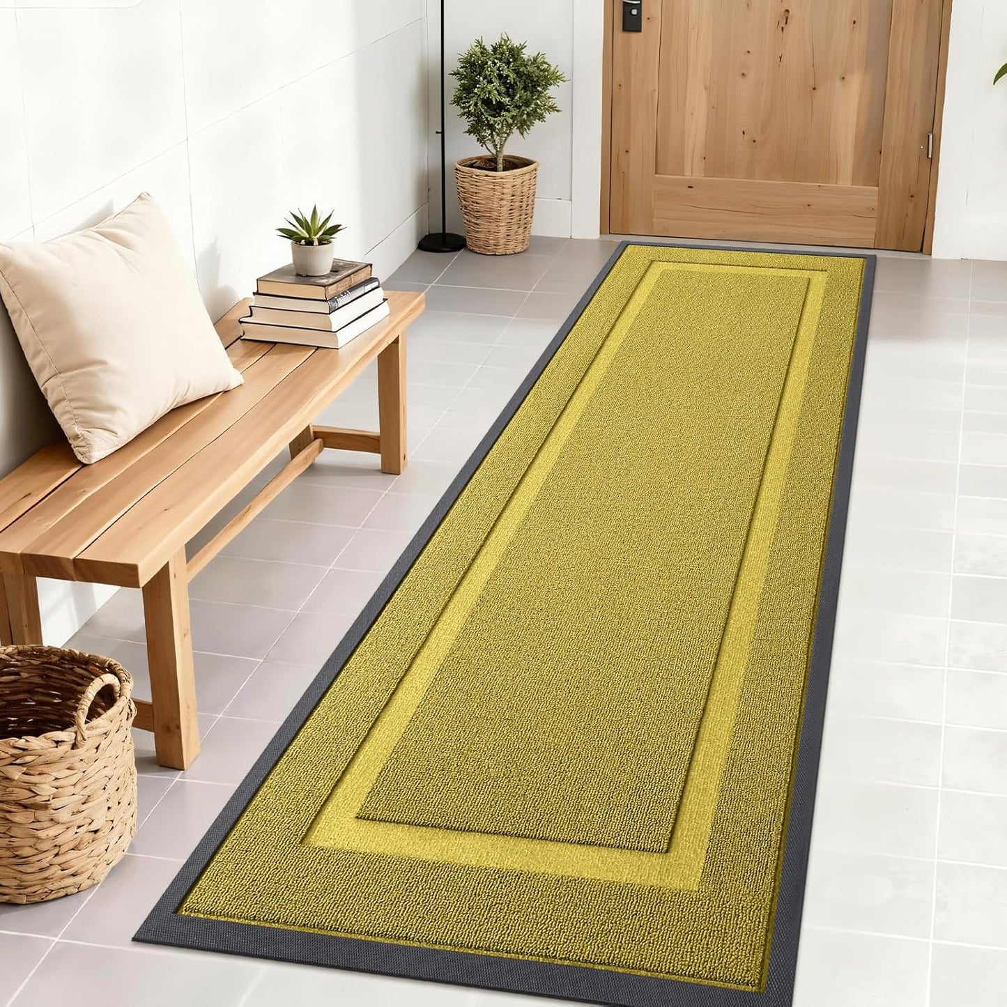 OLANLY Waterproof Front Door Mat - All-Season Indoor/Outdoor Doormat, Easy Clean, 71x23, Lime Green
