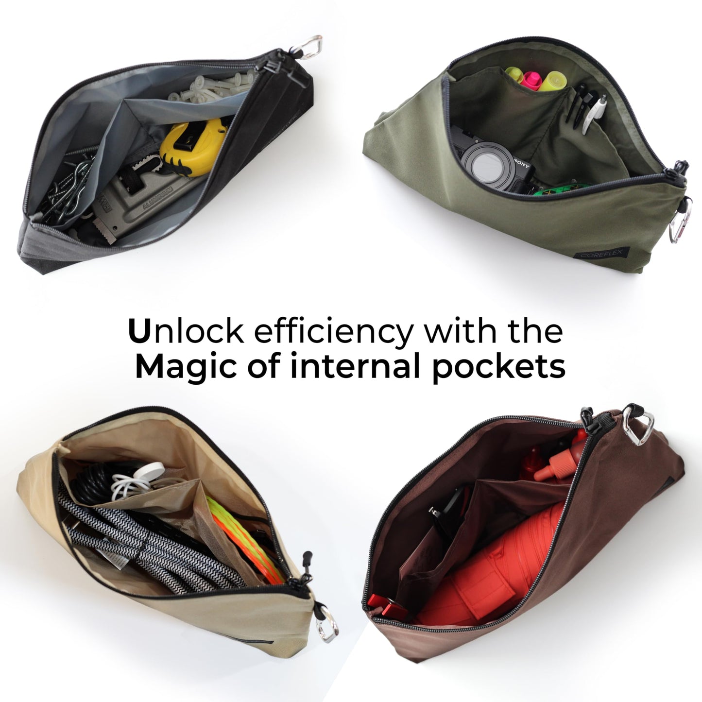 COREFLEX Premium Tool Pouch Zipper Bag, Small Tool Bag, Multipurpose Storage pouch, Heavy duty Flat Bottom Tool bag with YKK Zipper (3 pack Large 12inch)