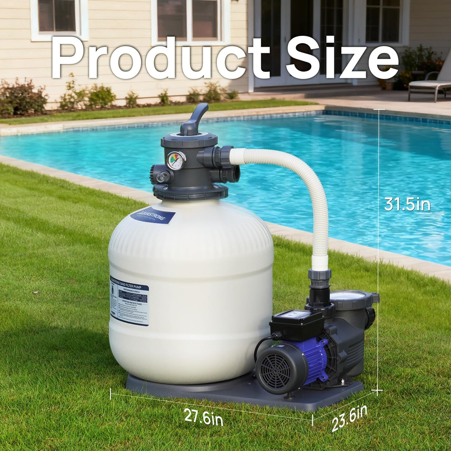 AQUASTRONG 18in Sand Filter Pump for Above Ground Pool with Timer, 220V, 1.5 HP, 8100 GPH Pool Pumps Above Ground for Pools Up to 28000 GAL, Pool Sand Filter with 6-Way Valve