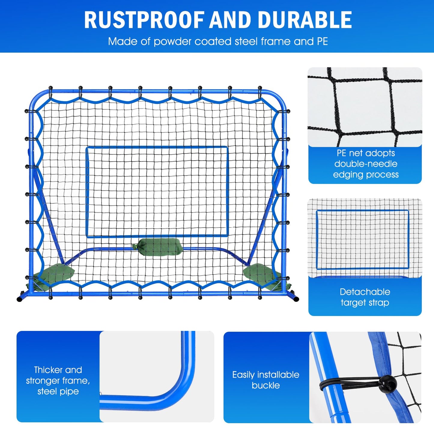 5x4FT Soccer Baseball Rebounder Net, Volleyball Softball Rebound PitchBack Net Quick-Switch Angle Soccer Training for Control, Passing Practice, Lacrosse Bounce Back Rebounder Gifts Trainer Equipment