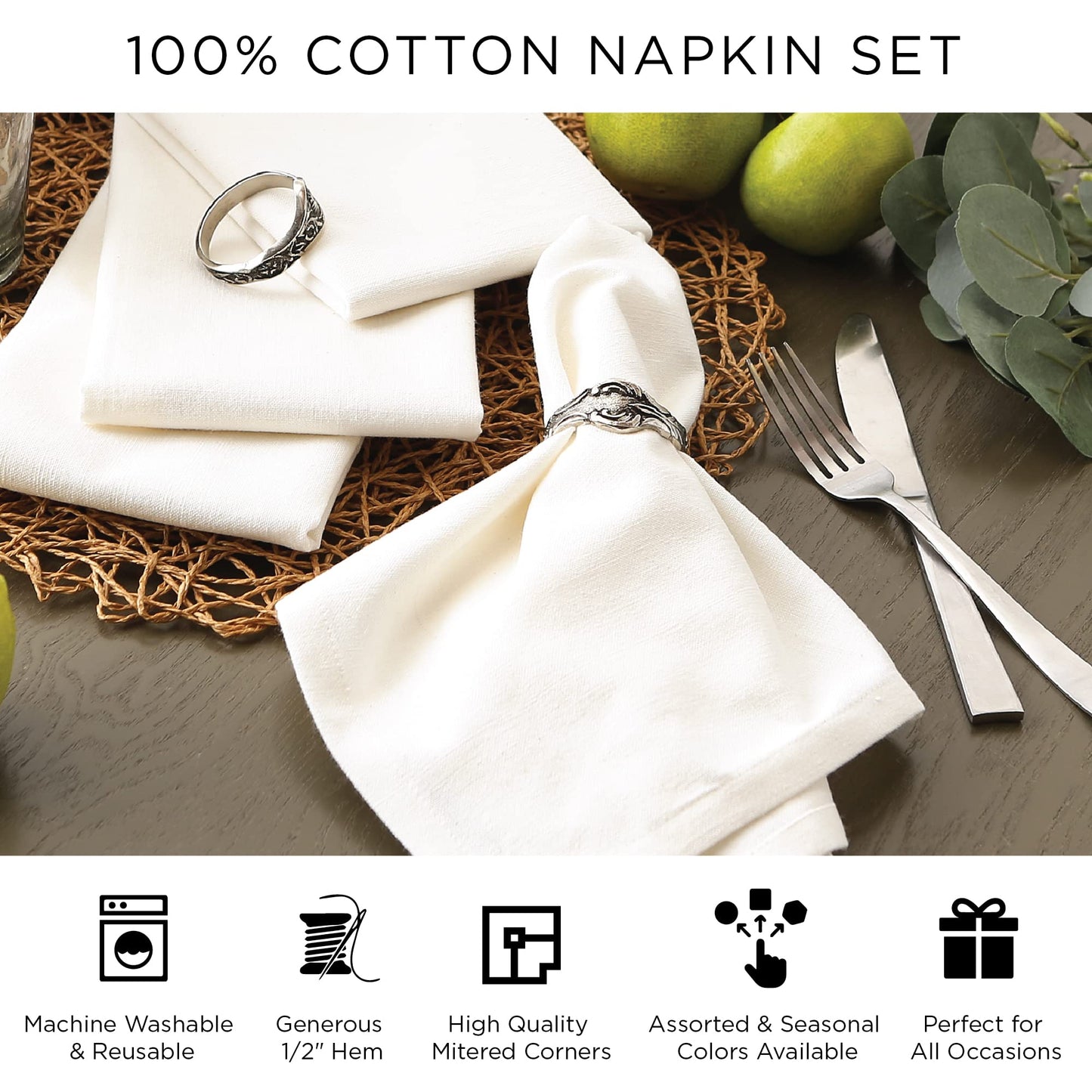 DII 100% Cotton Buffet Napkin Machine Washable, Oversized, Everyday Basic, 20x20, Scattered Leaves