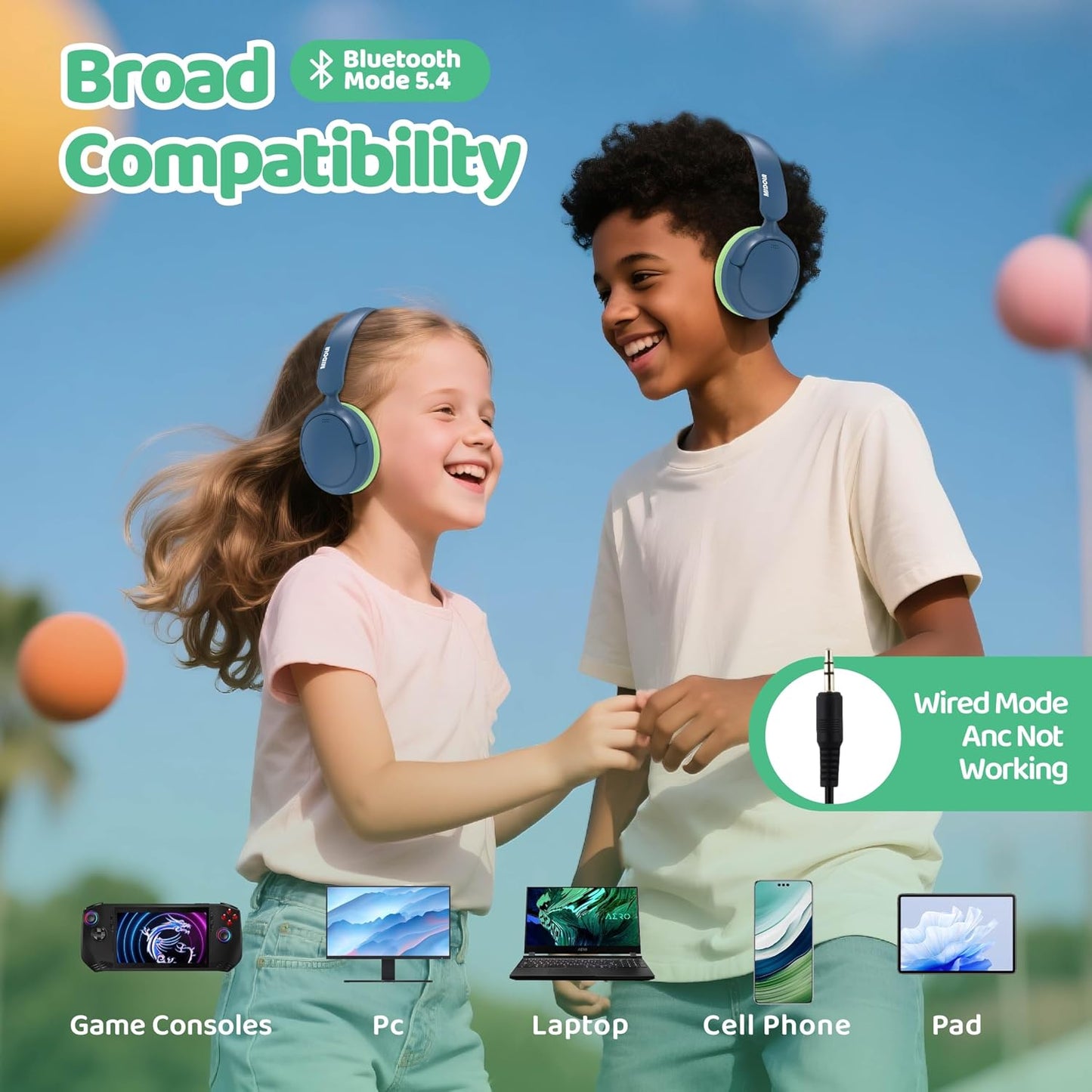 Cancelling,68H 85/94dB MIDOLA Kids Bluetooth Headphones Active Noise Play Time,Lightweight Wireless Foldable Over-Ear