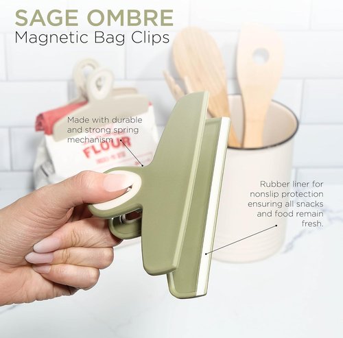 COOK WITH COLOR Bag Clips - Heavy-Duty Chip Clips with Air-Tight Seal Grip | Sage, Pack of 8