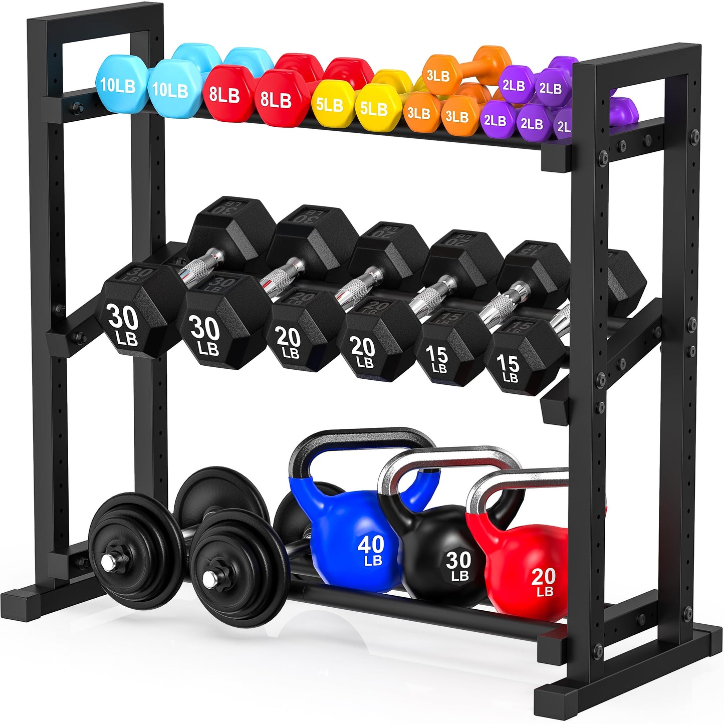 LarFaFa 3-Tier Adjustable Dumbbell Rack, Weight Rack for Home Gym Storage, Heavy Duty Weight Stand for Dumbbells, Kettlebells & Free Weights, Space-Saving Dumbbell Rack Stand Only(Up to 450LB Capacity)