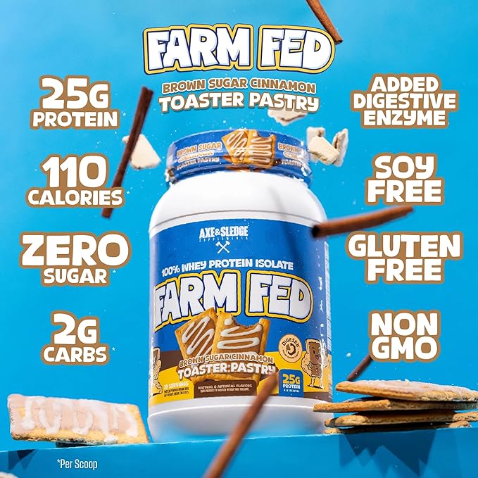 Axe & Sledge Farm Fed 100% Whey Protein Isolate | 25g Protein | Low Carb, Low Sugar, Gluten Free | Protein Powder for Men and Women | Keto | Made in The USA | 28 Servings, Brown Sugar Cinnamon