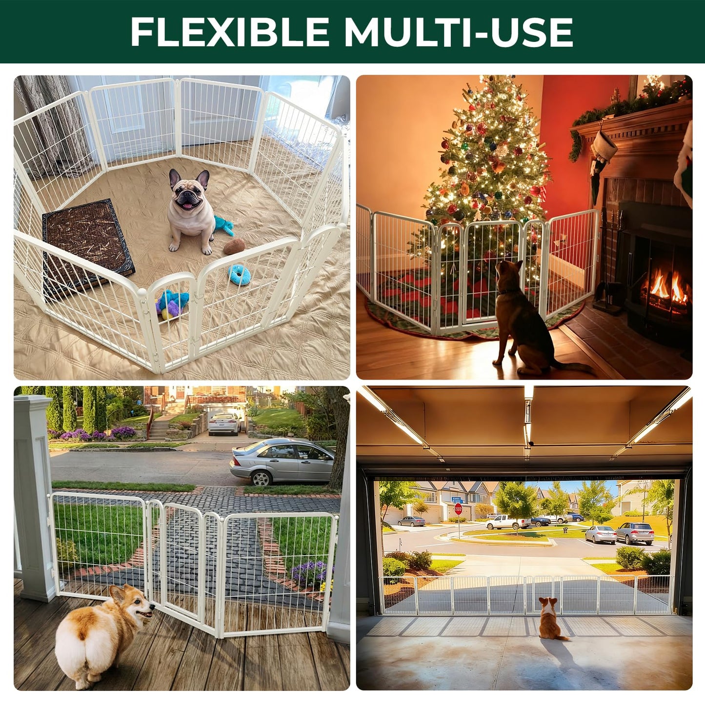 FXW Dog Gate Extra Wide Designed for Indoor Use, Adjustable Width Up to 183-inch Wide (24" H 8 Wire Panels for Puppies and Small Dogs), White