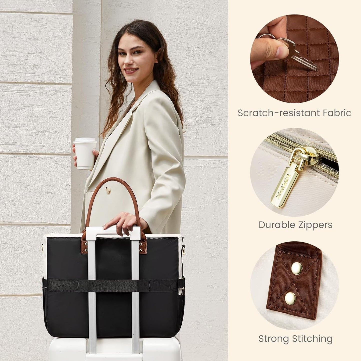 LOVEVOOK 15.6 Inch Teacher Tote Bag for Women Work, Laptop Bag With Large Cup Holder, Nurse Bags Professional Briefcase