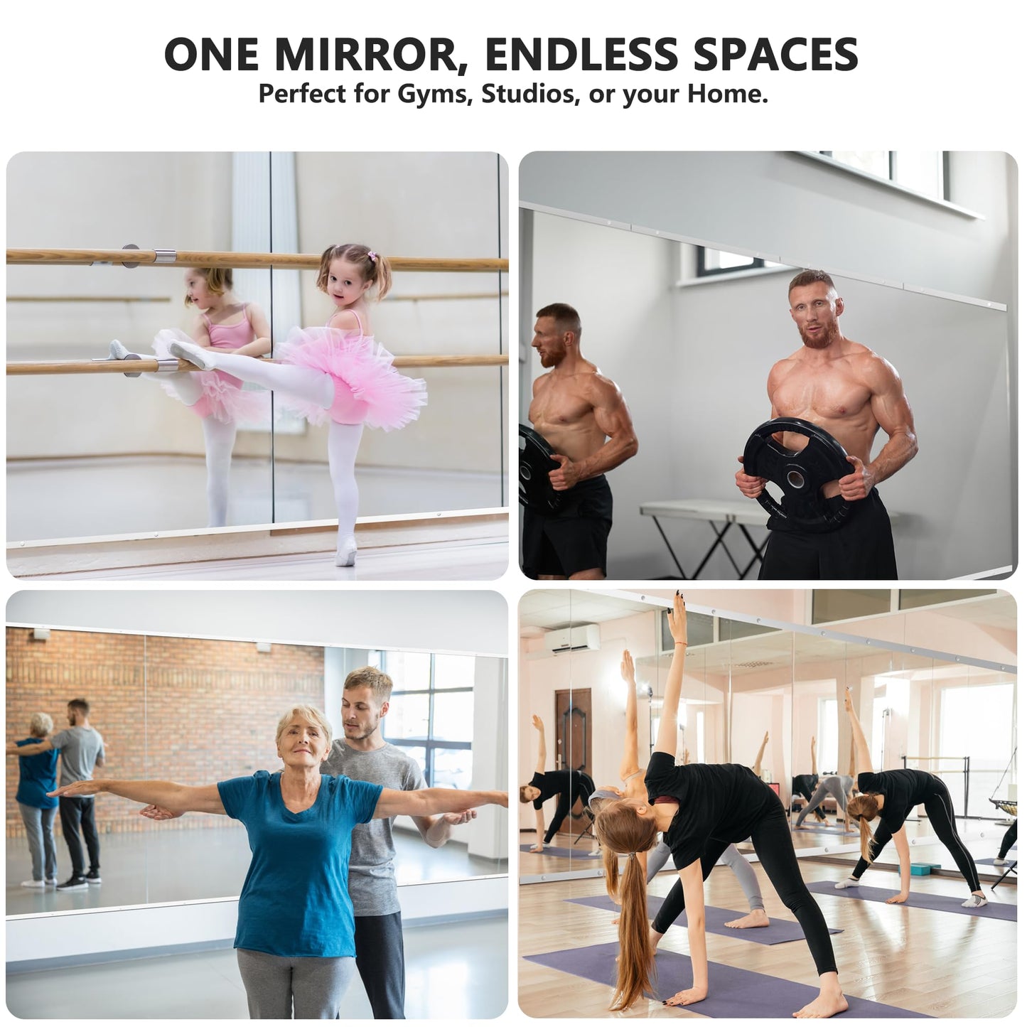 TRAHOME Home Gym Mirror for Wall,48x24x3PCS Full Length,Glass Frameless Body Large Mirror for Home Gym,Workout,Bedroom,Garage(Silver)