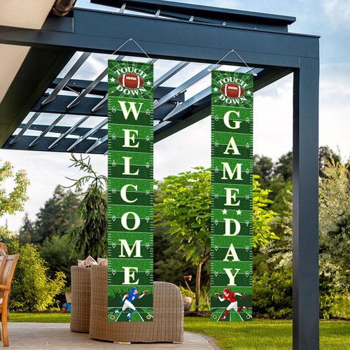 Hooqict Football Decorations Porch Sign Banner Football Door Decorations Sign Party Banner Garland for Sport Theme Game Day Tailgate Party Supplies