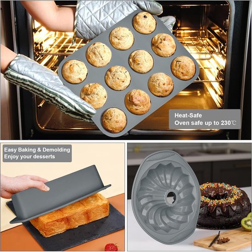Aschef 9-In-1 Nonstick Silicone Baking Set - Versatile Bakeware Kit for Muffins, Cakes & More | Heat Resistant Molds & Tray