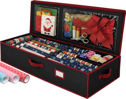 Christmas Wrapping Paper Organizer by [Brand Name] - Storage Bag with Straps & Pockets, Fits Up to 24 Rolls | Black