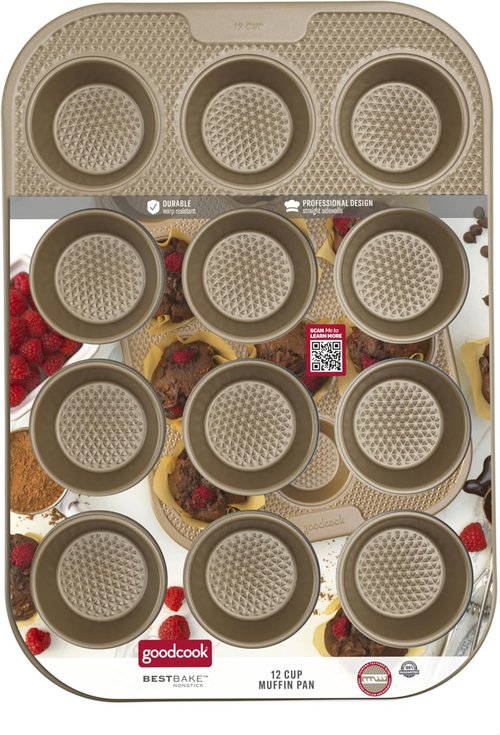 GoodCook BestBake Nonstick Muffin Pan - Textured Carbon Steel, 12-Cup, Bronze Finish