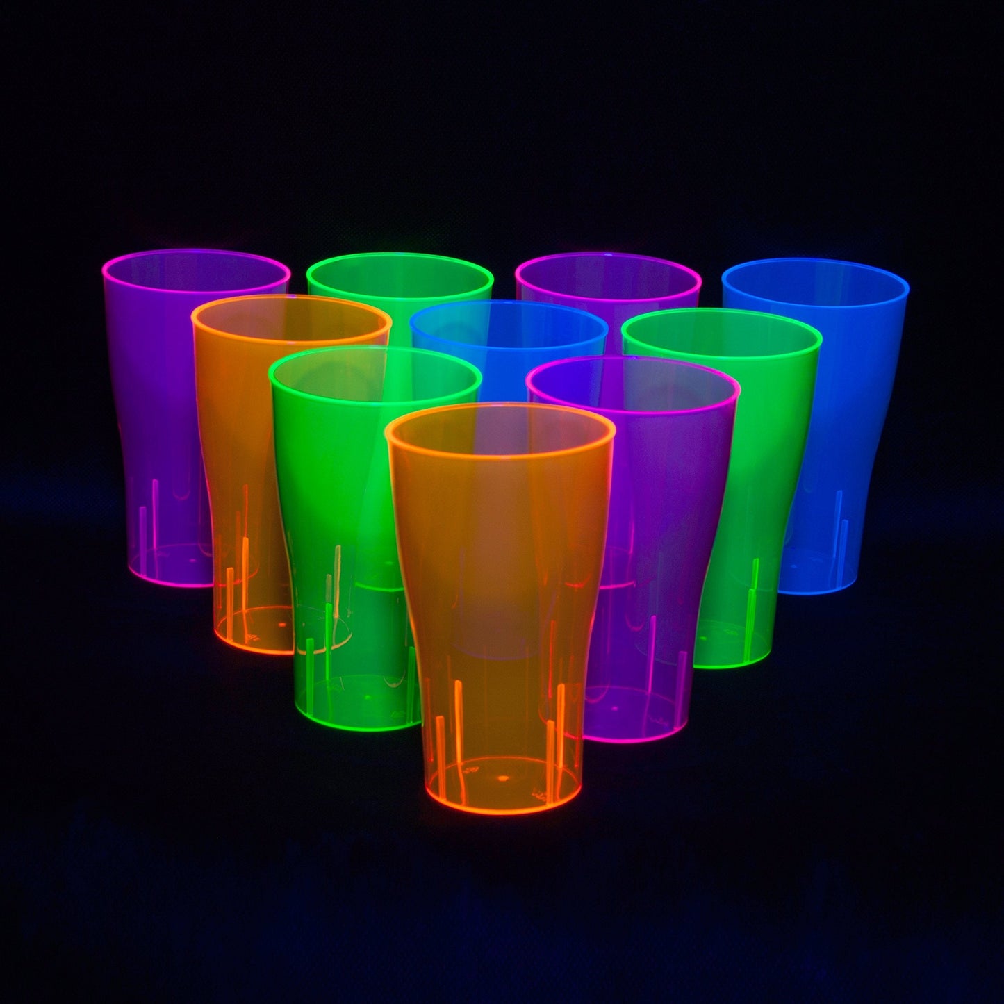 Party Essentials N161090 Brights Plastic Party/ Pint Glasses, 16-Ounce Capacity, Assorted Neon Pink/Green/Blue/Orange (Case of 120)