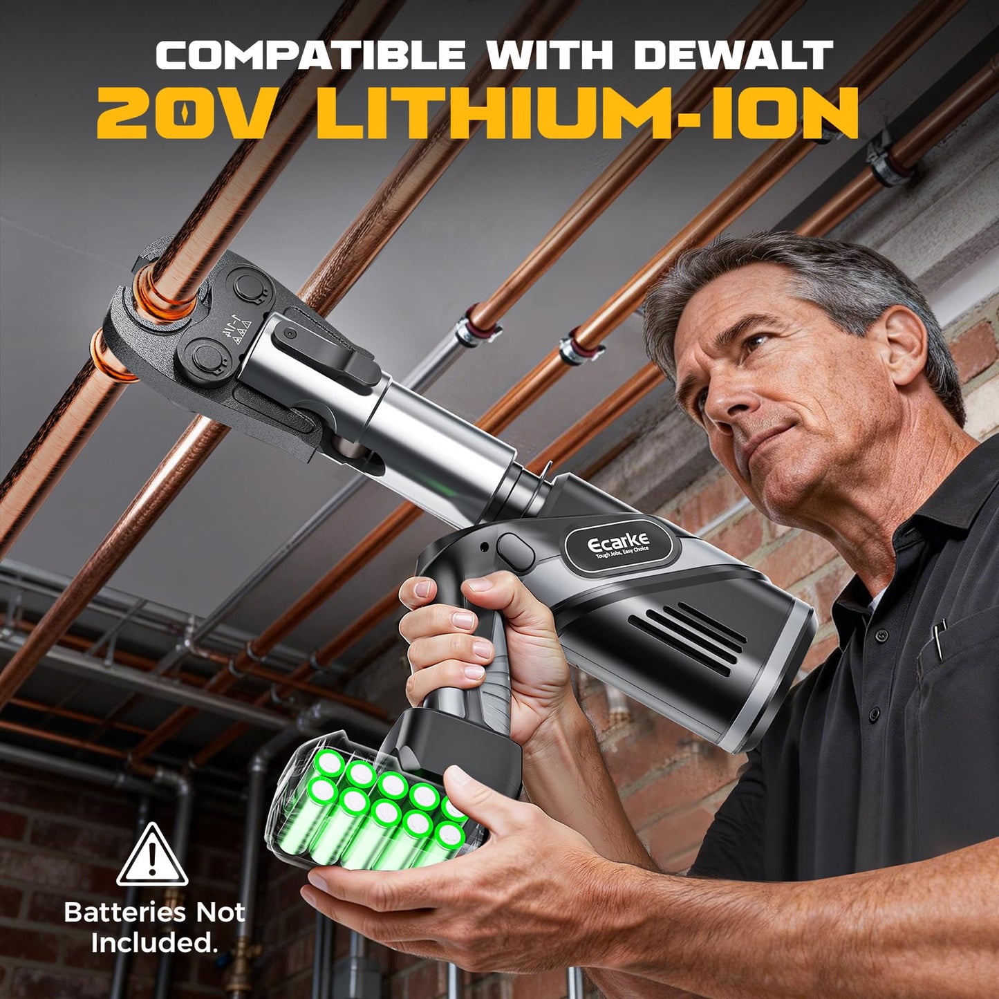 Ecarke Pro Press Tool Compatible with DeWalt 20V battery, Electric Pipe Crimping Tool for 1/2" to 2" Copper Pipes, 360° Rotation Automatic Crimper with Brushless Motor, Tool Only