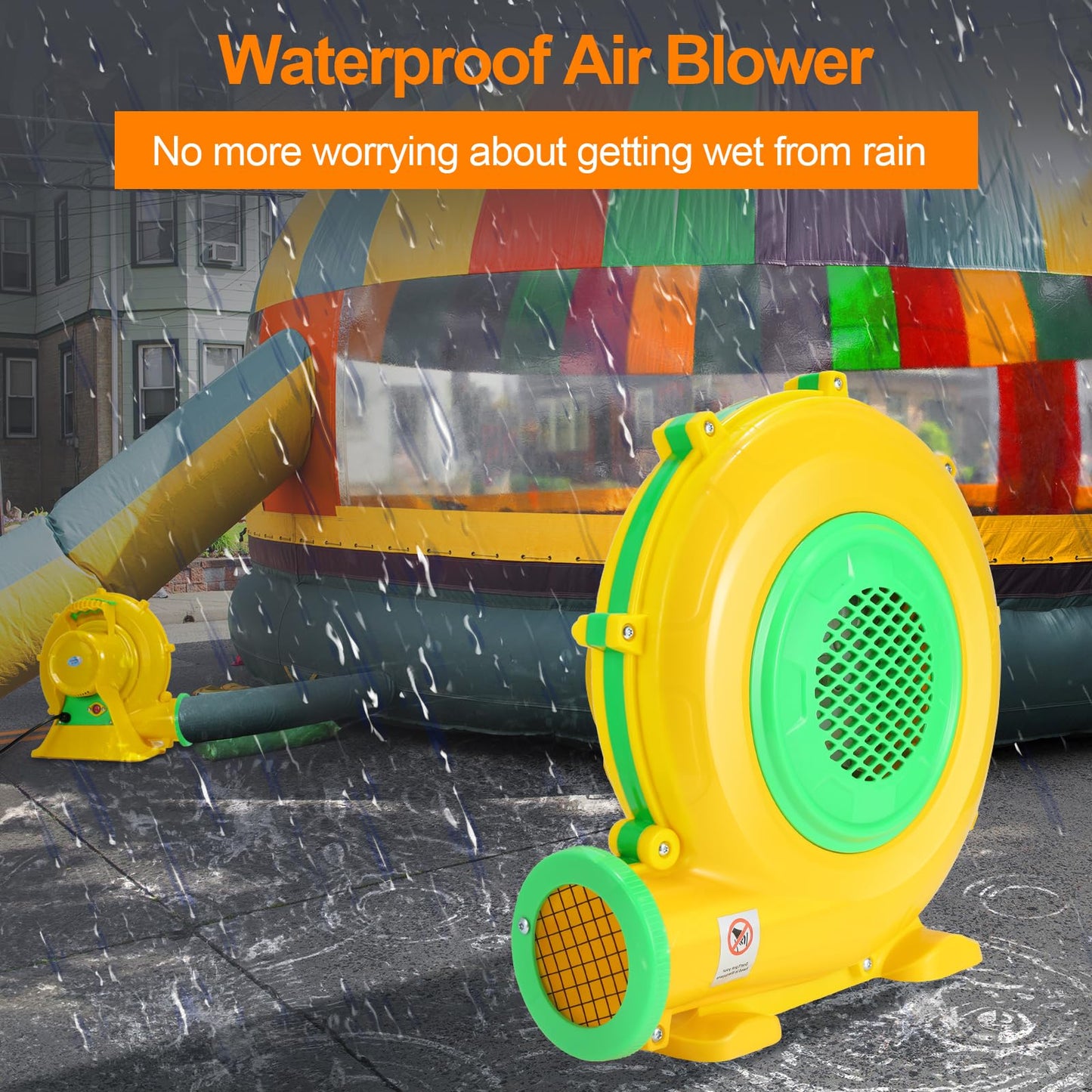 Bounce House Blower, 1100W/1.47HP Commercial Air Blower with Double-Sided Fan Blade Design, Strong Wind and Great Heat Dissipation Properties for Bouncy Castle, Jump Slides, Arch, Inflatables
