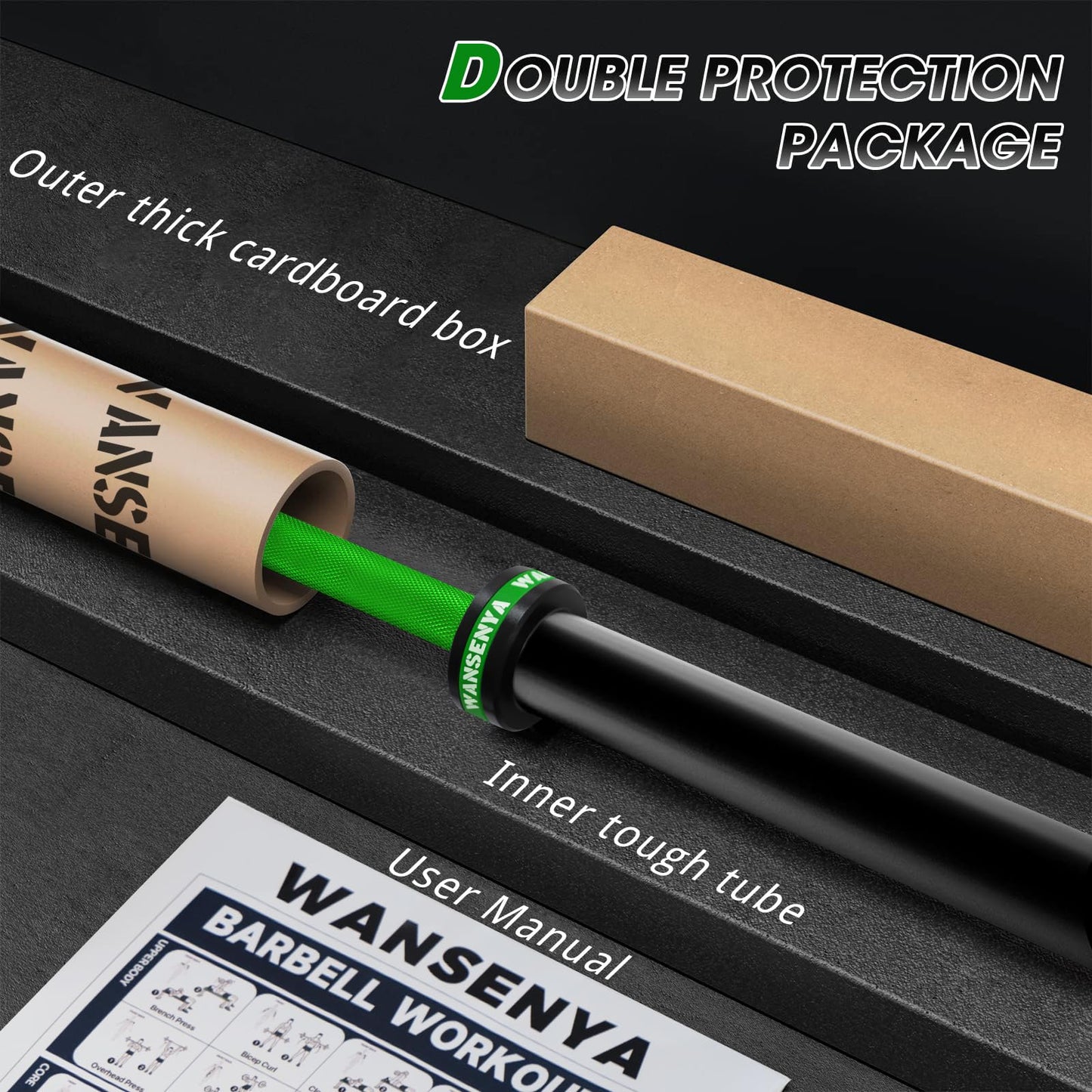 WANSENYA 7FT Olympic Barbell 45lb,28MM 2 Inch Olympic Bar for 700lbs Capacity with No. 45 Steel,Olympic Weight Bars for Lifting,CrossFit,Bench Press,Deadlift,Squats,Strength Training bars,Dark Green