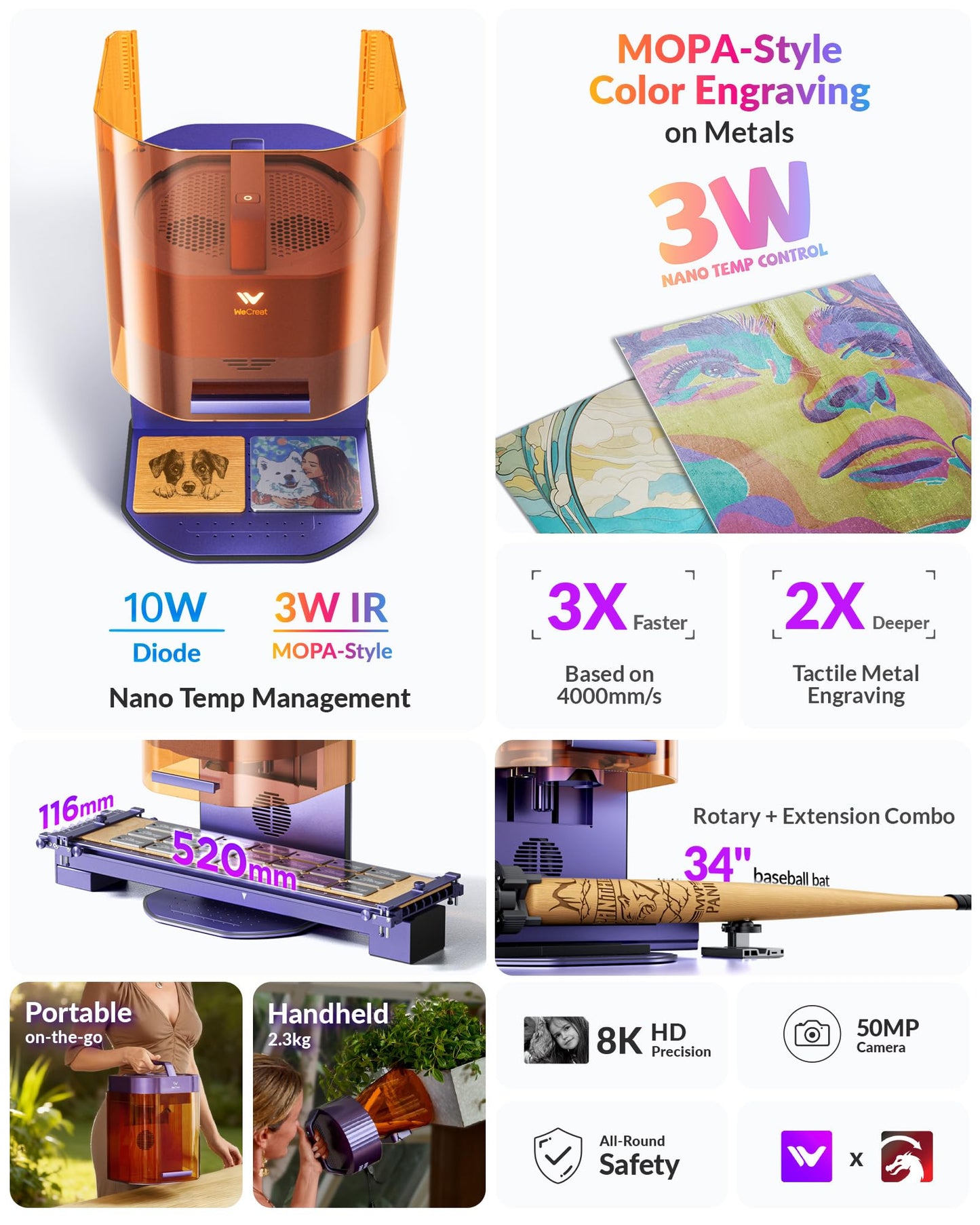 WECREAT Lumos Portable Laser Engraver, 3W IR & 10W Diode, Built-in 50MP Camera, Color Marking on Metal, 4000mm/s Fast, Auto/Manual Focus, Dual Laser Engraver Machine for Jewelry DIY Design Craft Fair