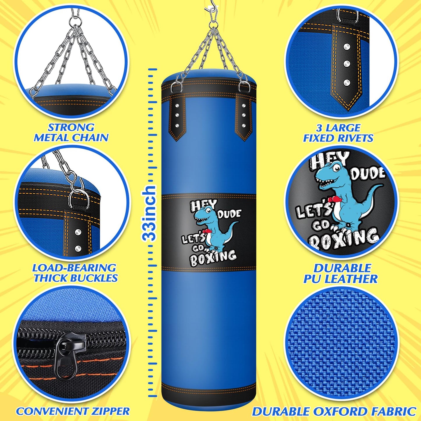 YORWHIN 2.7FT Kids Punching Bag Set, Oxford Boxing Bag for Kids, Hanging Punching Bag with 6OZ Gloves, Heavy Boxing Bag Kit for Youth Boxing MMA Kickboxing Karate Muay Thai Training Equipment