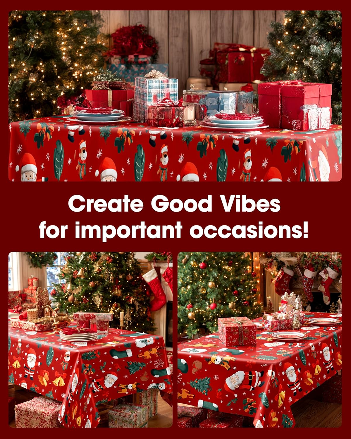 Pureegg Disposable Plastic Tablecloths - 10 Pack, 54 x 108 Inch, Sturdy & Leakproof, Christmas Red
