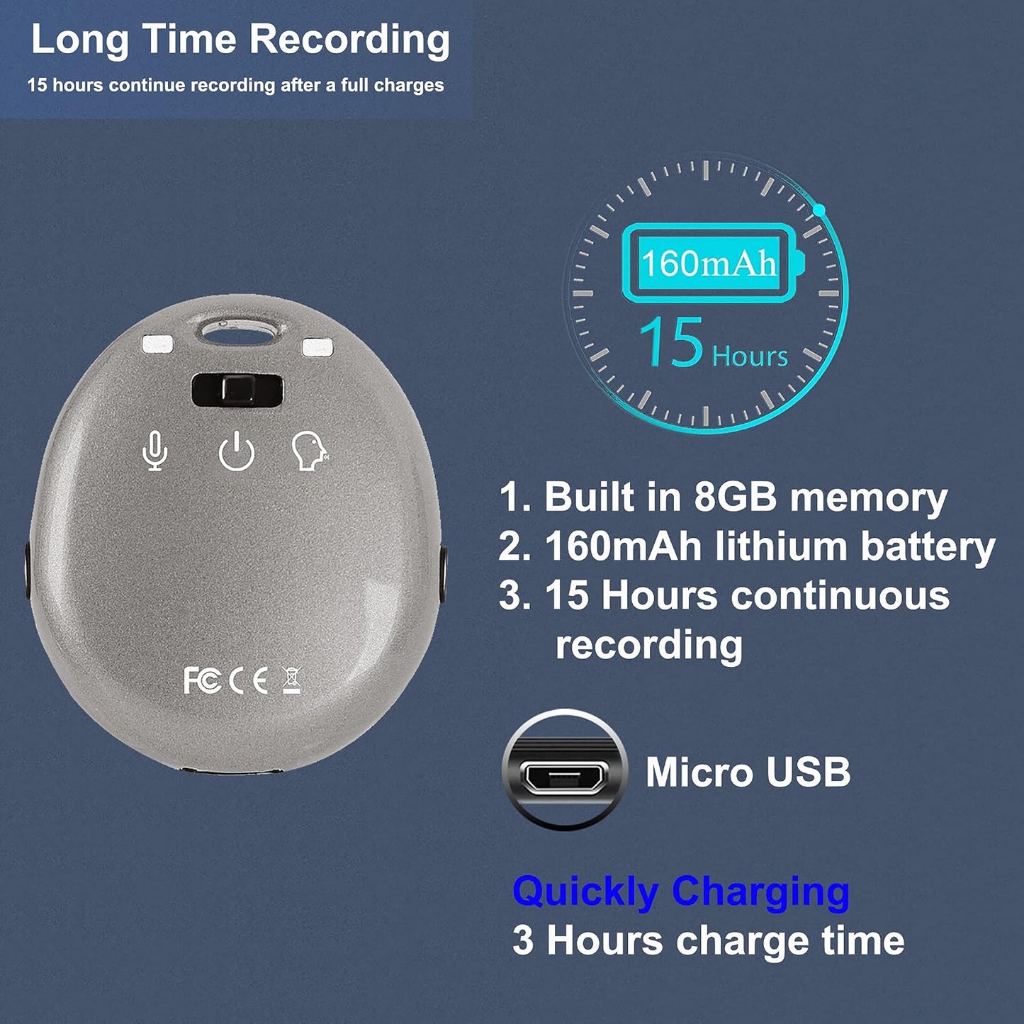 eoqo 8GB Digital Voice Recorders, Small Voice Activated Recorder Audio Recorder Mini Portable Dictaphone