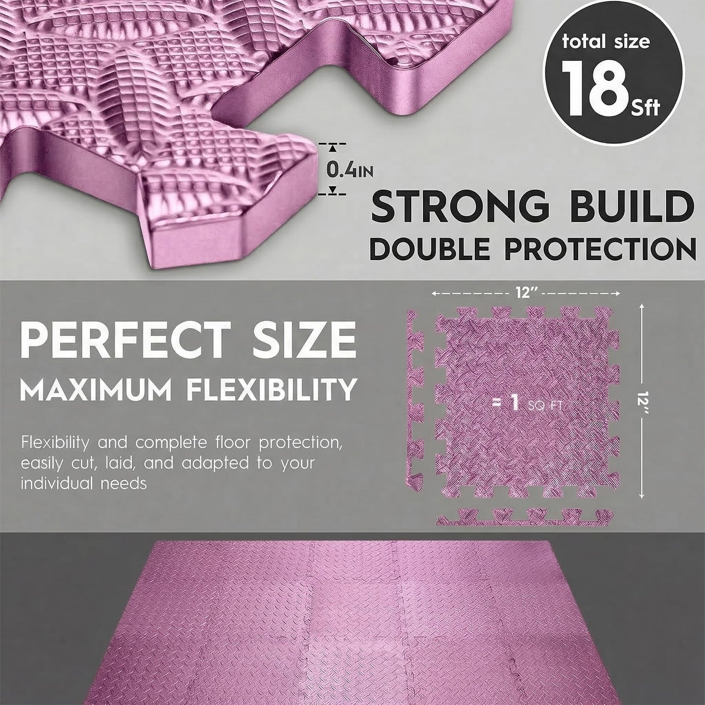 Haulcove Puzzle Exercise Mat, EVA Interlocking Foam Floor Tiles, Non-Slip, Protective, Water-Resistant Flooring for Home Gym & Workout Equipment, 12.6" x 12.6" x 0.4", 18 Sq Ft, 18 Tiles, Pink