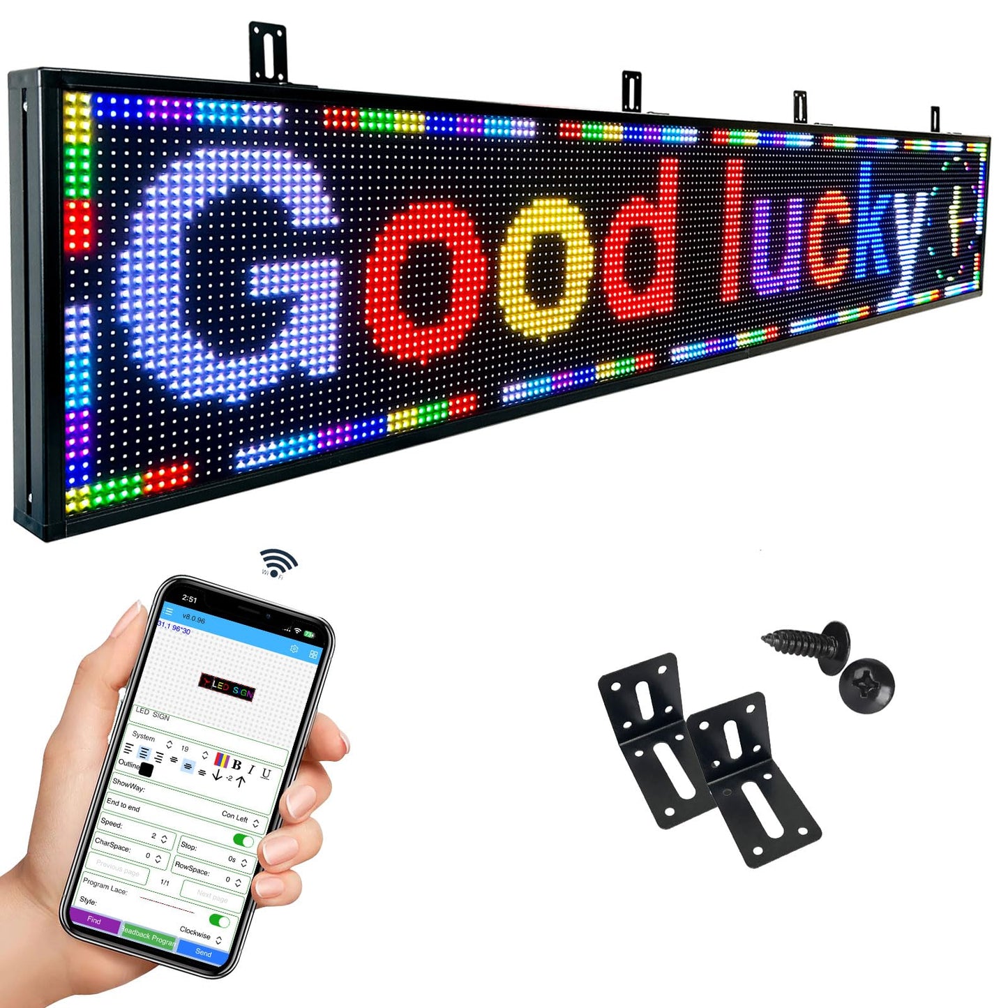P10 Scrolling Programmable Led Sign For Business Custom Banner Advertising Outdoor Open Digital Led Display Screen Message Board Wifi Control High Brightness Neon Sign 77"X14"
