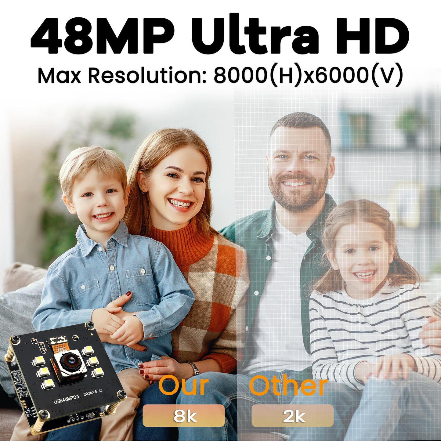 IFWATER 48MP USB Camera 8K Camera Fast Autofocus USB Webcam Module with No Distortion Lens with 6pcs White LEDs PC Computer Cam Plug and Play for Industrial Inspection Document Scanning