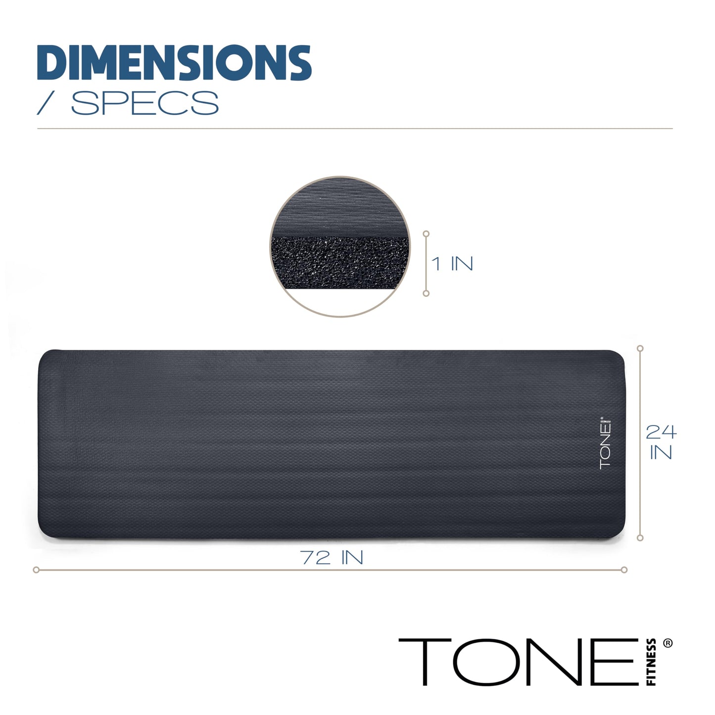 Tone Fitness Premium Extra Thick 1-Inch High Density Exercise Mat with Carry Strap – Non-Slip Workout, Pilates, and Yoga Mat for Home Gym - Color Black - Diamond Pattern