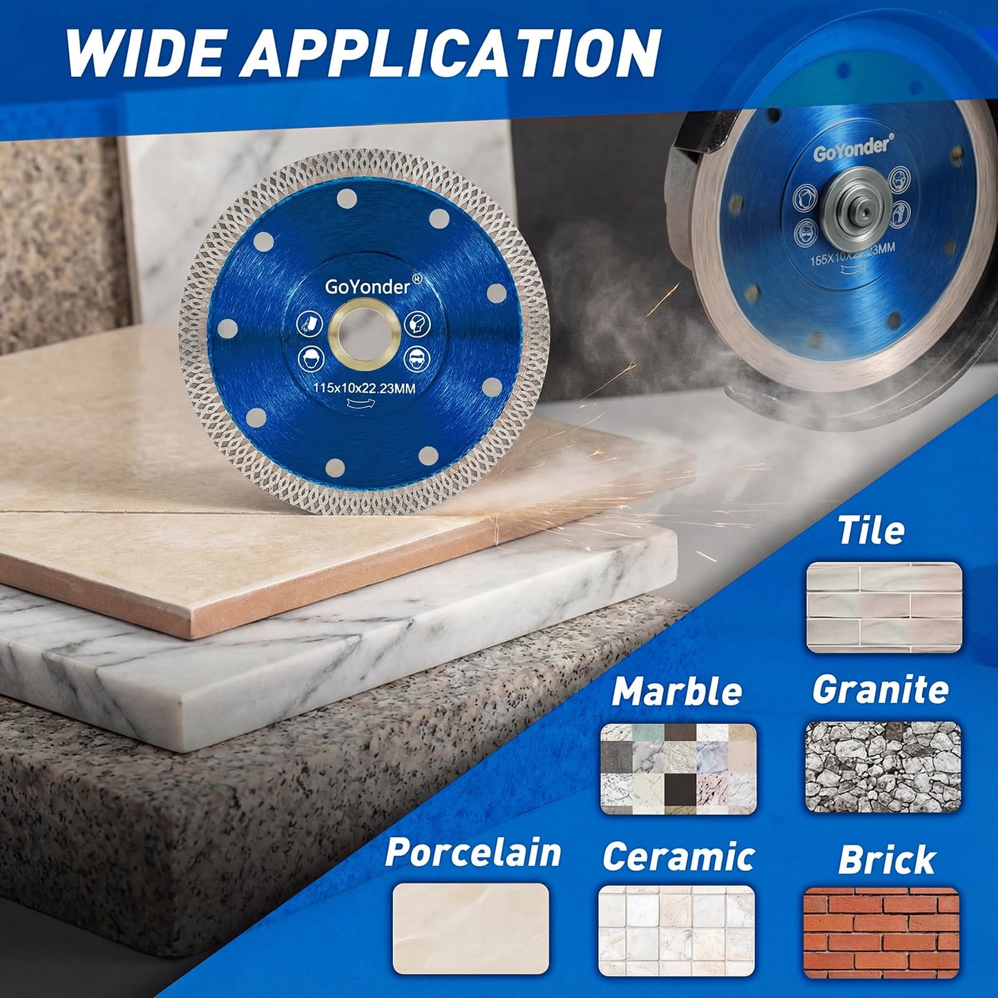 GoYonder 4.5 Inch Super Thin Diamond Saw Blade for Cutting Porcelain Tiles,Granite Marble Ceramics (4.5" -Blue (50 pcs))
