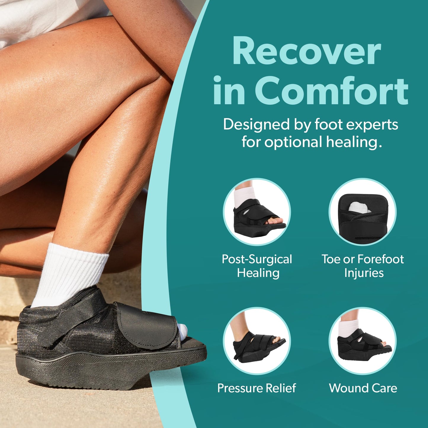 BraceAbility Forefoot Offloading Post-Op Shoe - Non-Weight Bearing Medical Wedge Boot for Diabetic Foot Ulcer, Metatarsal Fracture, Broken Toe, Bunion, Hammer Toe Surgery - Fits Men and Women (L)