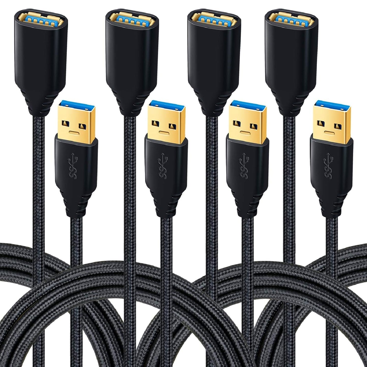 3.0 4Pack [6ft] 5Gbps USB Extension Cable, USB A Male to Female Braided Extender Cord Fast Data Transfer for Hard