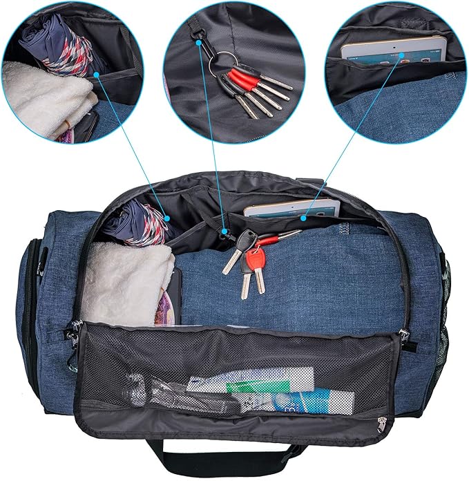 Kuston Sports Gym Bag with Shoes Compartment &Wet Pocket Gym Duffel Bag Overnight Bag for Men and Women