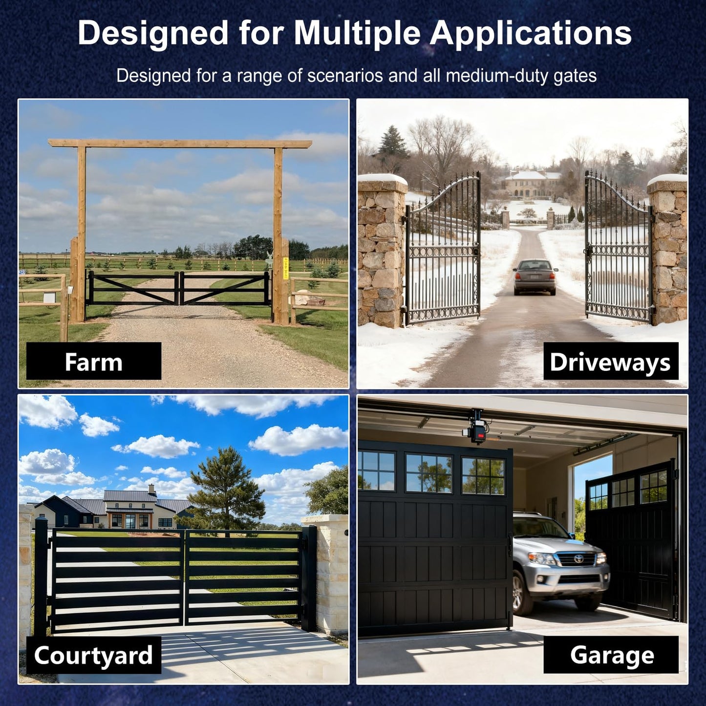 Gyxel C01-L Solar Gate Opener Kit with Batteries & Solar Panel for Single Swing Gate Up to 14ft Long or 440lb, Automatic Gate Openers for Driveway Single Swing Gate with Long-Range Gate Opener Remote